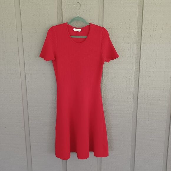 Boss Fleala Knit Fit And Flare Dress Size L Women Career Stretch Pullover Red - Picture 1 of 16